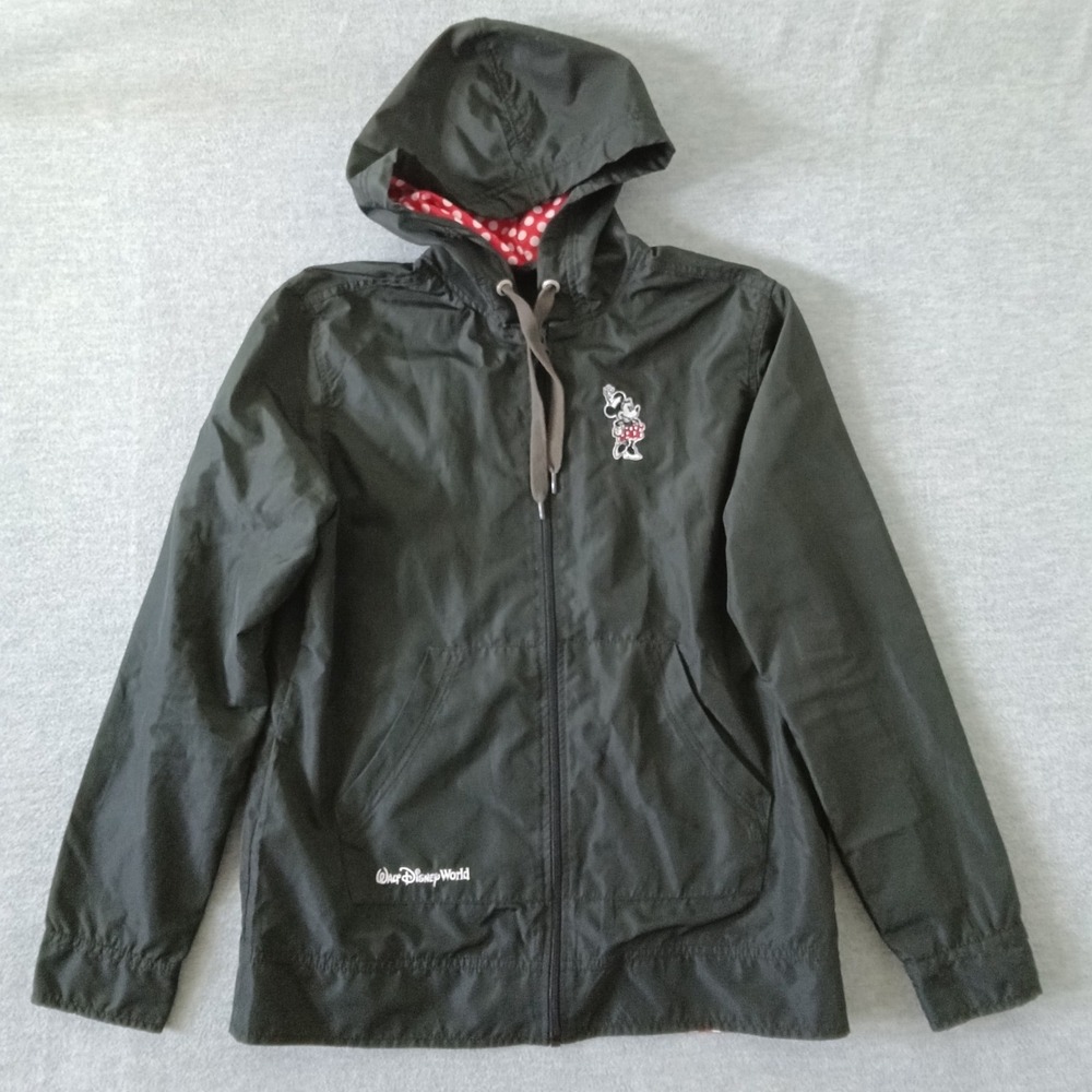 Disney Parks Minnie Mouse Windbreaker Jacket Black Hooded Walt Disney World XS